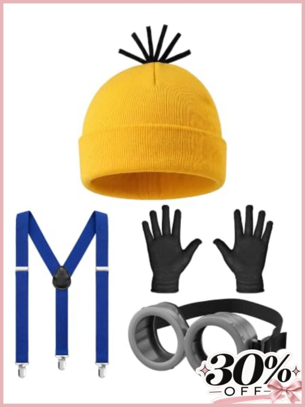 4Pc Steampunk Halloween Costume Accessory Set Beanie Goggles Suspenders Gloves